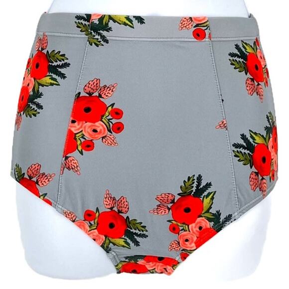 Swimsuit High Waisted Bikini Bottom in Grey with Rose Print Size XS - Picture 1 of 8
